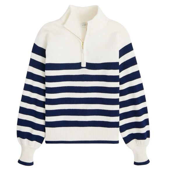 J. Crew Women's LARGE Striped half-zip sweater with pearl zipper BV789 Nautical - Picture 1 of 7